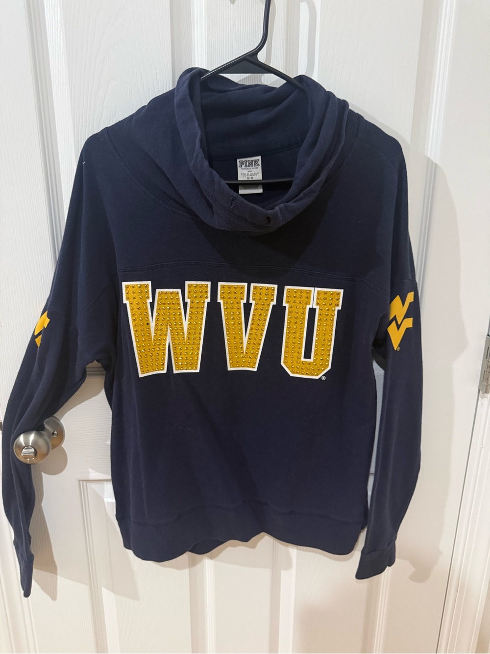 PINK Victoria's Secret Navy WVU Cowl Neck Pullover & Shirt
